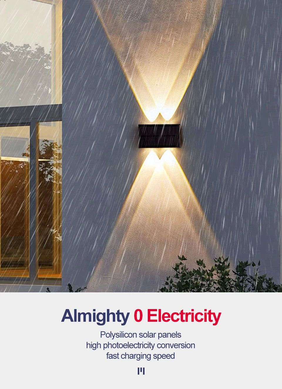 Solar Up Down Double Headed High Brightness Wall Light Outdoor Waterproof Garden Fence Door Sign Decorative Wall Washer Lighting