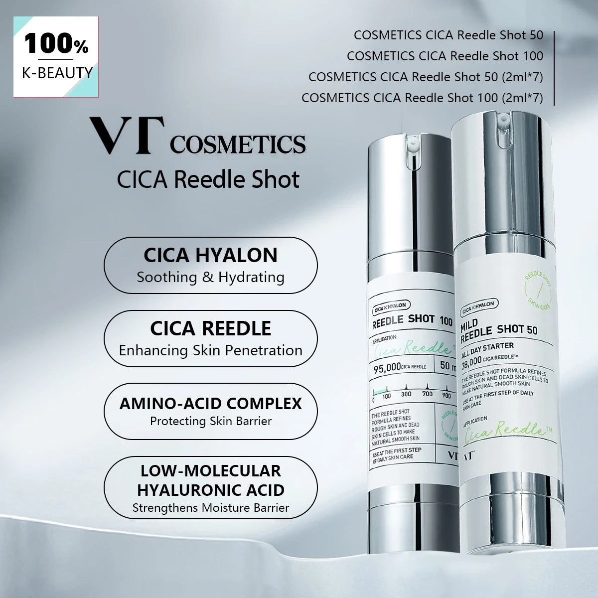 VT COSMETICS CICA Reedle Shot,Multi-Size Options,Essence Texture,Centella Asiatica,Intense Hydration,K-Beauty,Korean Makeup