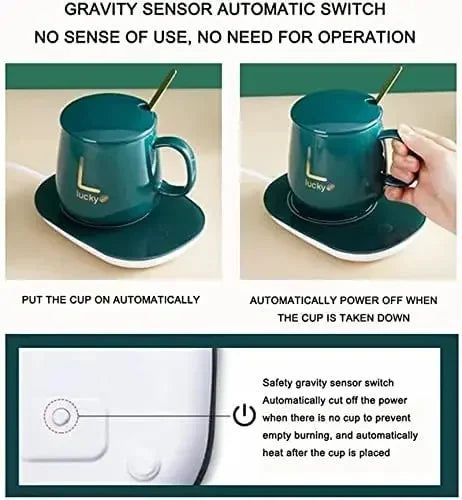 Portable USB Rechargeable Heating Cup 55℃ Thermal Ceramic Mug with Stainless Steel Spoon Gift Set for Travel Office Gift
