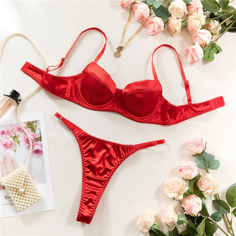 Female Sexy Bra Brief Sets Traceless Solid Romantic Lingerie Vintage Thin Underwear Panties Comfortable New Arrival Exotic Sets