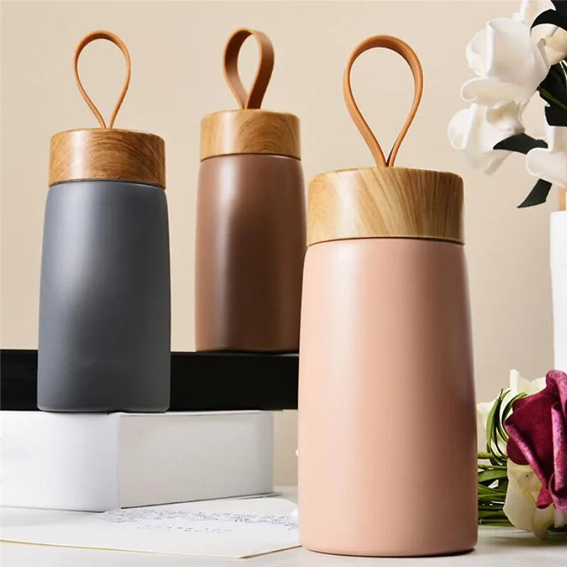 PortableThermal Cup Double Wall Travel Mug Creative Wood Grain Mini Cups Stainless Steel Vacuum Insulated Bottle