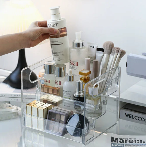 1pc Desktop Cosmetic Organizer Acrylic Transparent Slanted Storage Basket for Makeup, Lipstick, Perfume, Facial Mask, and Other