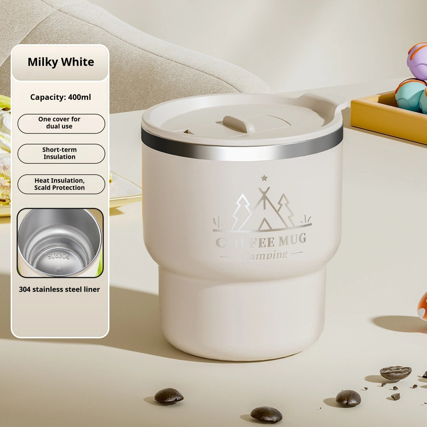 400ML Stainless Steel Thermal Cup Office Coffee Mug Double Layer Insulated Water Cup Portable Keeps Cold and Heat Thermal Mug