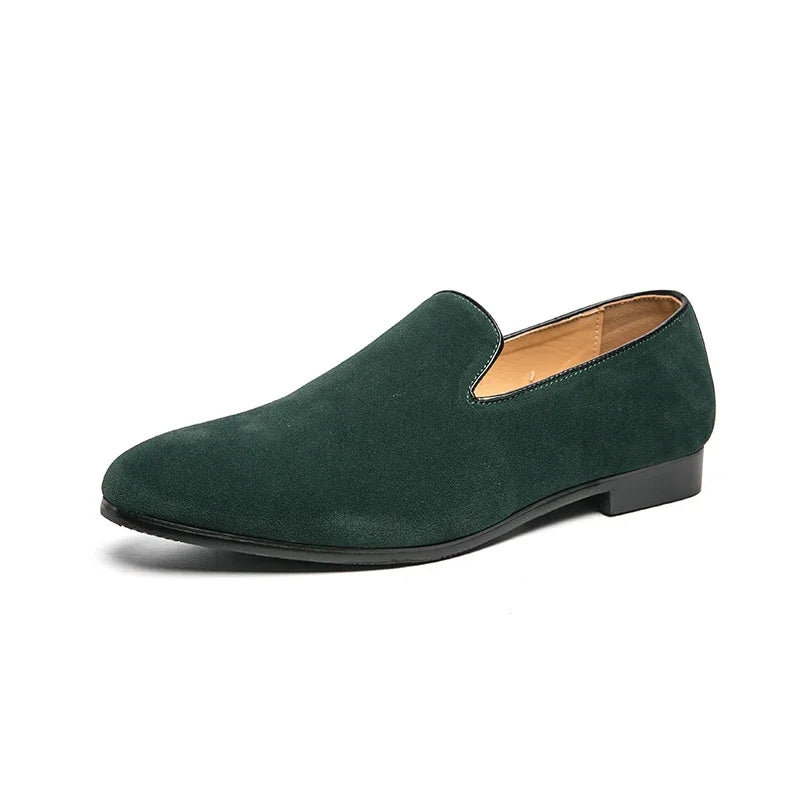 Fashionable Men's Suede Shoes Soft Soles Comfortable Loafers Versatile Men's Casual Flat Shoes Green New Style Free Delivery