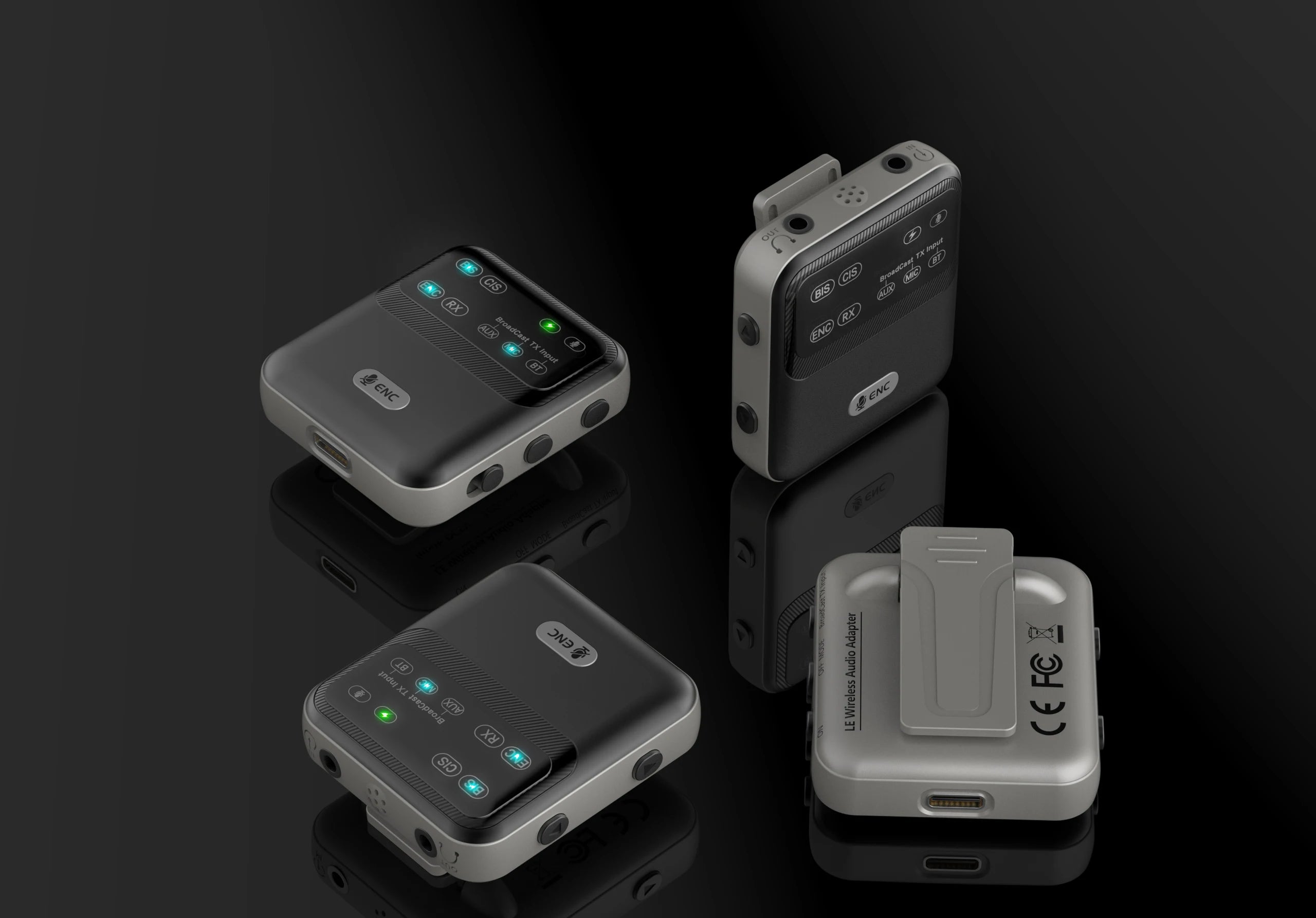 Bluetooth 5.4 Audio Transceiver LE Audio, Broadcast 1TX To 100+ RX Devices Sharing, Clip-On Design AAC/aptX-AD/LC3,USB/AUX/MIC