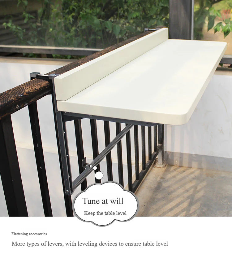Aluminum Folding Table Hanging on Balcony Railing Waterproof & UV Protection Outdoor Patio Furniture Garden & Landscape Use