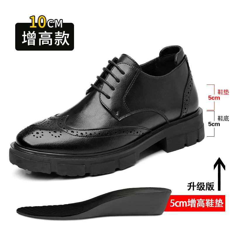 5 8 10cm Heel Leather Shoes for Men Spring Autumn Designer Fashion Casual Platform Shoes Man Increase Black Wedding Shoes Man
