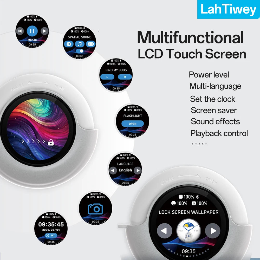Bluetooth 5.4 Earphones Wireless Headphones with Touch Screen 40H Playtime Deep Bass Stereo Ear Buds with Mic IPX7 Waterproof