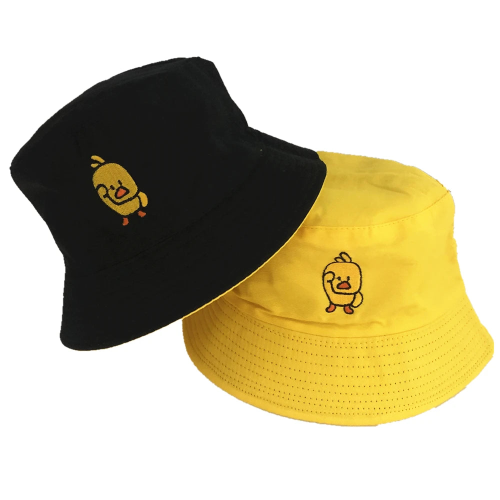 Summer Sun  Reversible Duck Bucket Hat for Men Women Cotton Bob Sad Boys Panama Fold Girls Beach Travel Outdoor Fisherman Cap