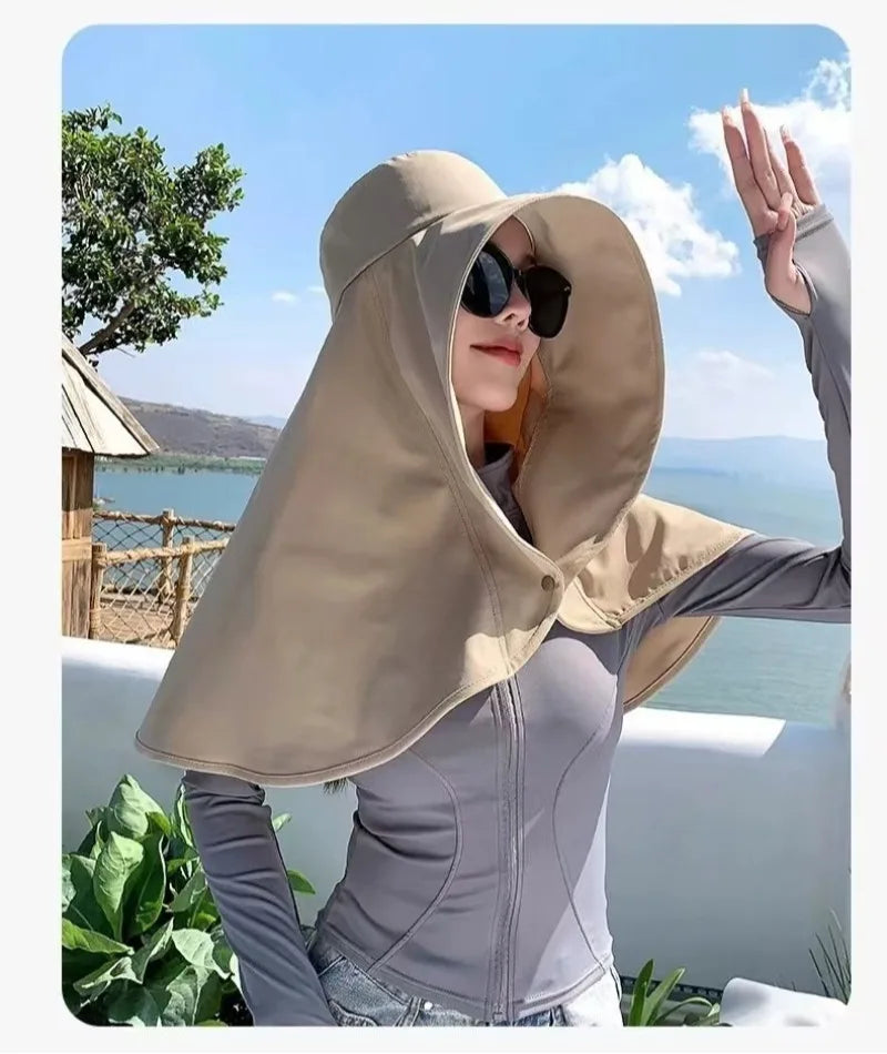 Summer Hats for Women Outdoor UV Anti Neck Protection Sun Visors for Lady Fishing Hiking Wide Brim Shawl Sunscreen Ponytail Cap