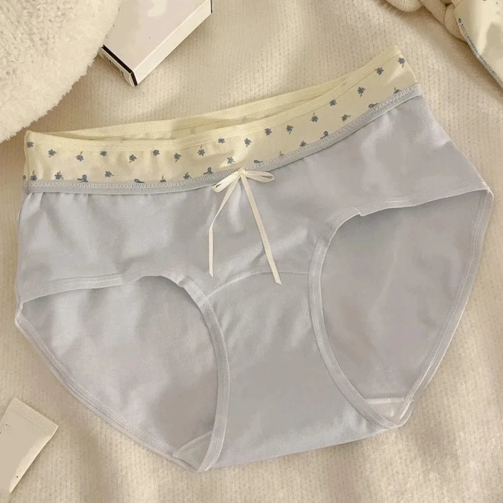 Lingerie Mid-waist Underwear for Women Large Size Bow Women's Sweet Panties Patchwork Underpants Cotton Briefs Summer
