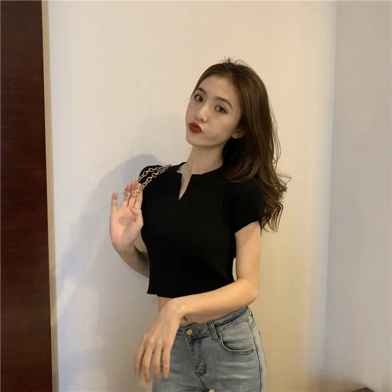 Summer Short-sleeved T-shirt Summer Women's Clothing 2025 New Ins Trendy Spring High-waist Top Short Design Niche