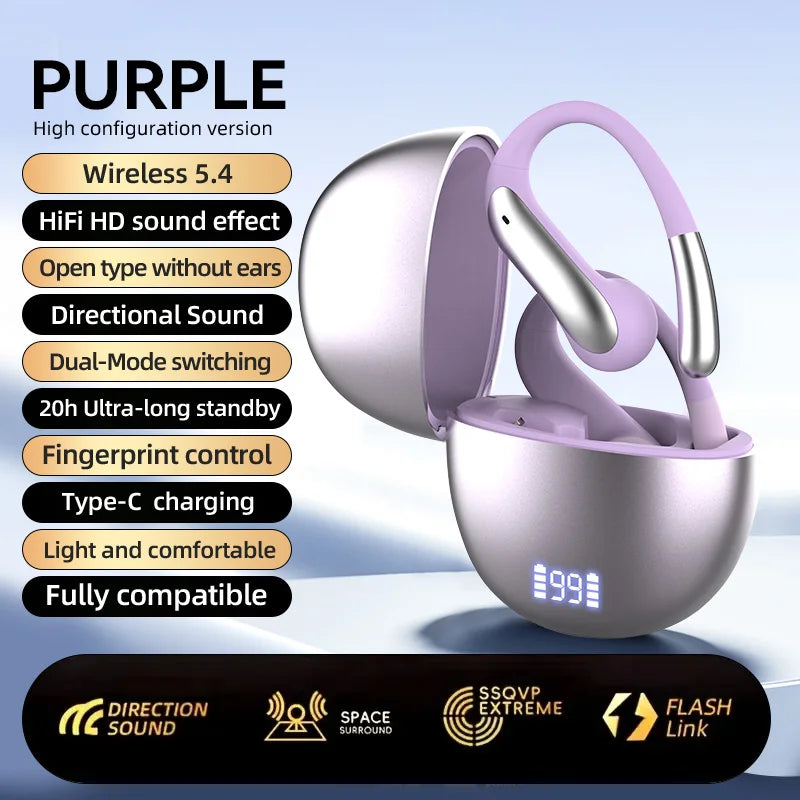 Bluetooth 5.3 Headphones, TWS Wireless Ear-Hook Earphones, HiFi Stereo Noise Cancelling, Compatible with All Smartphones
