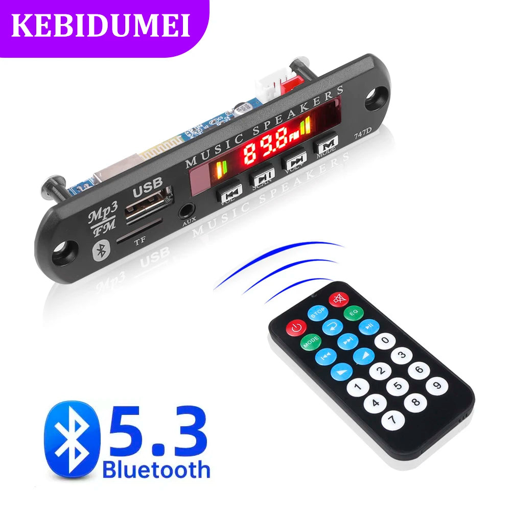 Bluetooth 5.0 MP3 WAV WMA Decoder Board Wireless MP3 Player Color Screen with FM Radio Module Remote Control for Car     Speaker