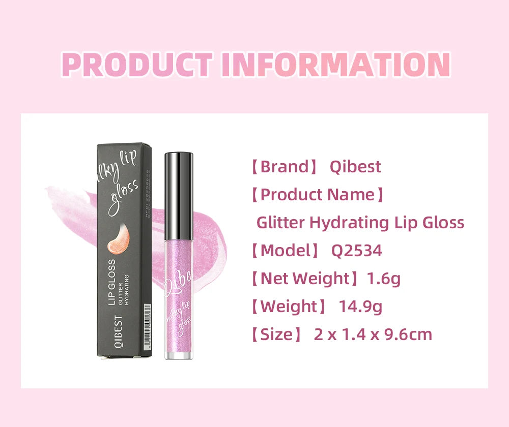 QIBEST Purple Lip Gloss Shimmer Lip Tint Moisturizing Long-Lasting Shine Lip Stain Diamond Hydrating Lip Stain Tint Cosmetics
