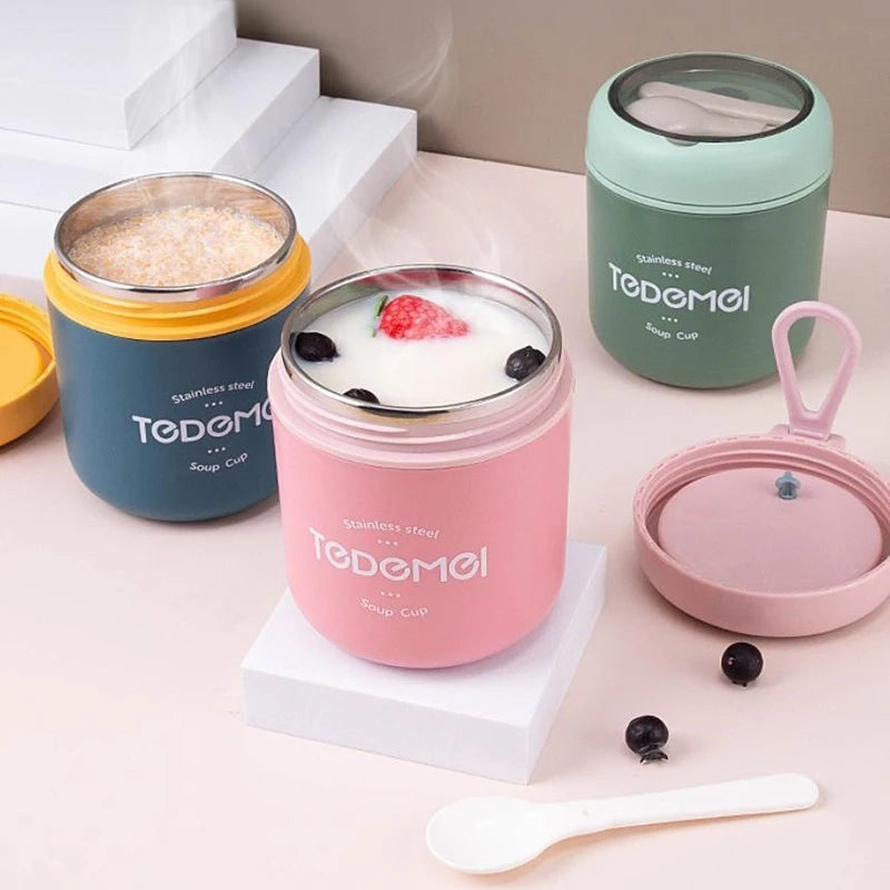 Stainless Steel Insulated Soup Thermos with Spoon Lunch Box Vacuum Cup Food Warmer Thermal Jar Container Cooler