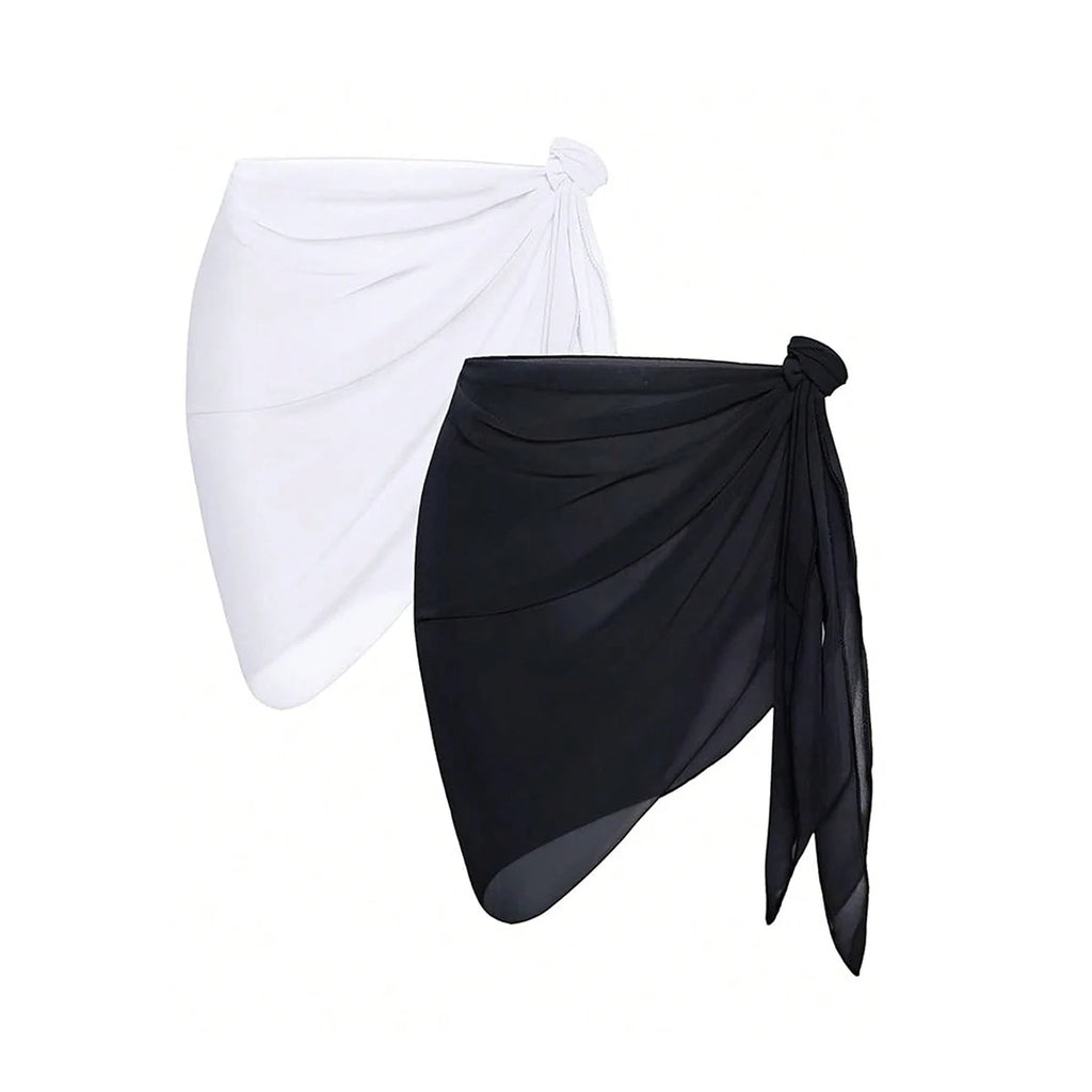 Summer Women Short Solid Sarong Swimsuit Coverups Beach Bikini Wrap Sheer Short Skirt Chiffon Skirt Scarf Swimwear Cover-ups