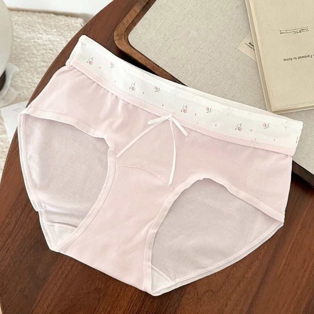 Lingerie Mid-waist Underwear for Women Large Size Bow Women's Sweet Panties Patchwork Underpants Cotton Briefs Summer