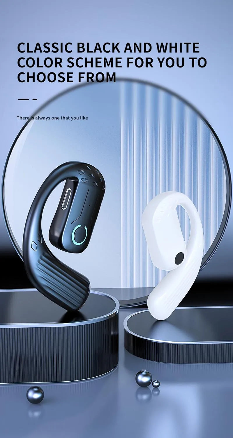 Bluetooth 5.2 Business Earphone Wireless Single Headphone with Mic Mini Ear Hook HiFi Stereo Music Earbud for Cellphone Car Call