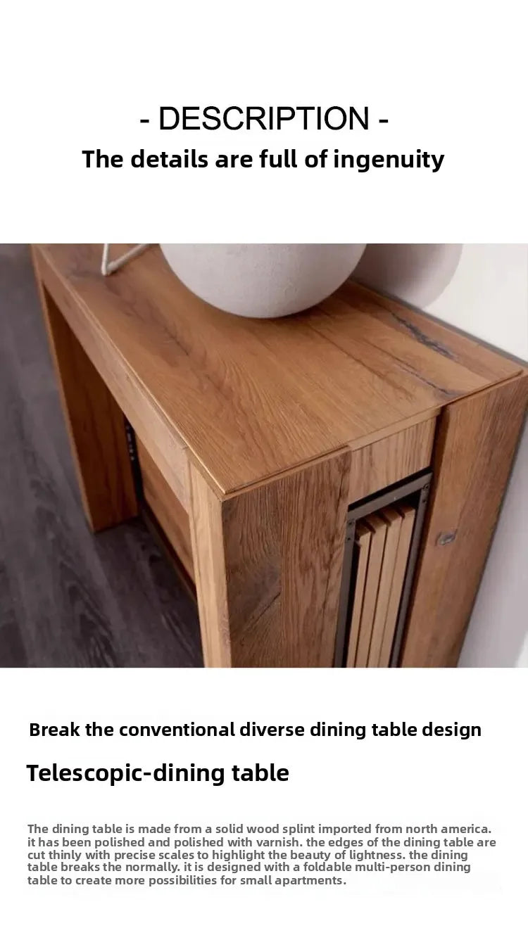 Solid Wood Folding Dining Table, Retractable, Nordic, Rectangular Foldable, Household, Apartment Invisible Dining Customizable