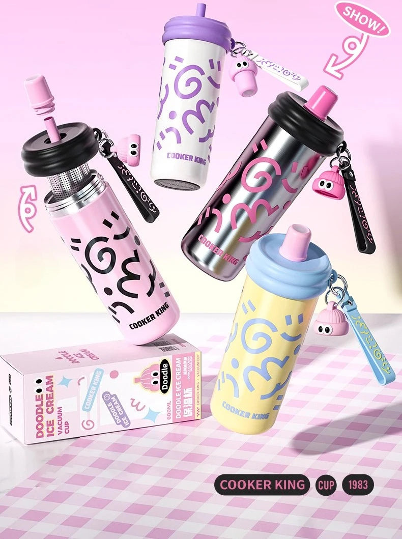 COOKER KinG Thermos Water Bottles Stainless Steel Thermal Straw Cup Tumbler Keep Cold and Hot Travel Mug Home Office Drinkware