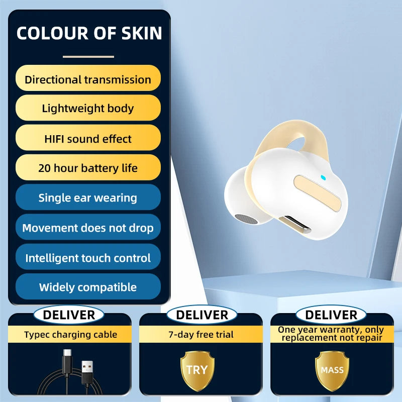 Bluetooth earphones, single ear clip on design, comfortable to wear, small and convenient in terms of bone conduction