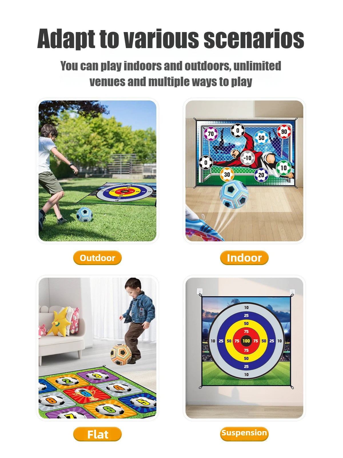 150CM Kids Football Game Set Indoor Outdoor Training Game Mat with Target Areas Practice Shoot Gifts for Children