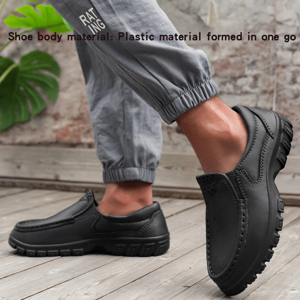 Men's Casual Shoes Non-Slip Thick Soles Wear-Resistant Waterproof Oil-Proof Slip-On Home Outing Work Shoes