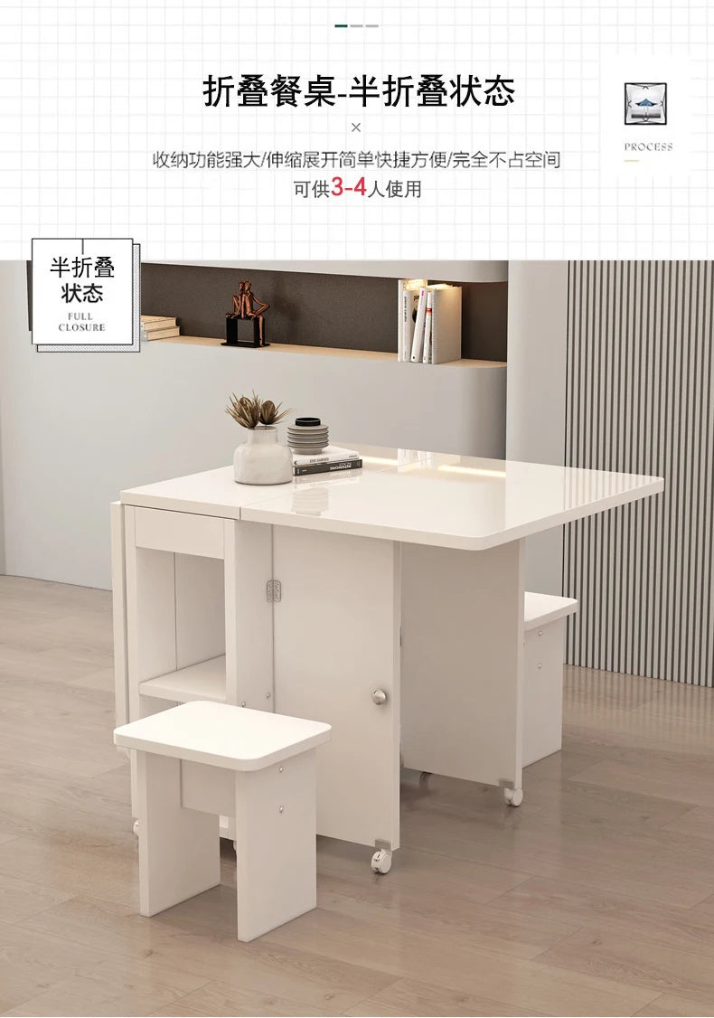 Folding White Dining Table Multifunction Family Waterproof Space Saving Dining Table Design Simple Mesas De Jantar Furnitures