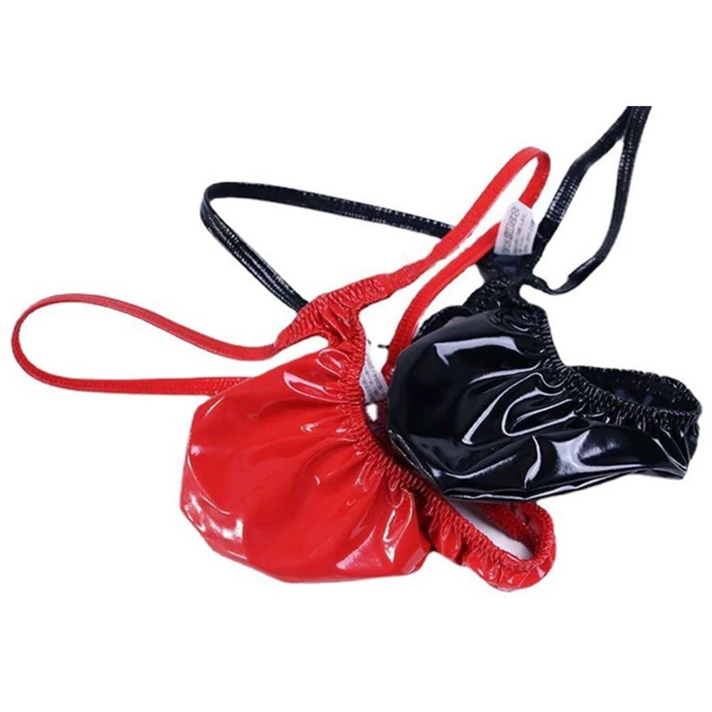 Lingerie Male Erotic Big Panties Pouch Lingerie Mens Sexy Shiny Sleeve T-back And Thong Bag Thongs Bikini Faux