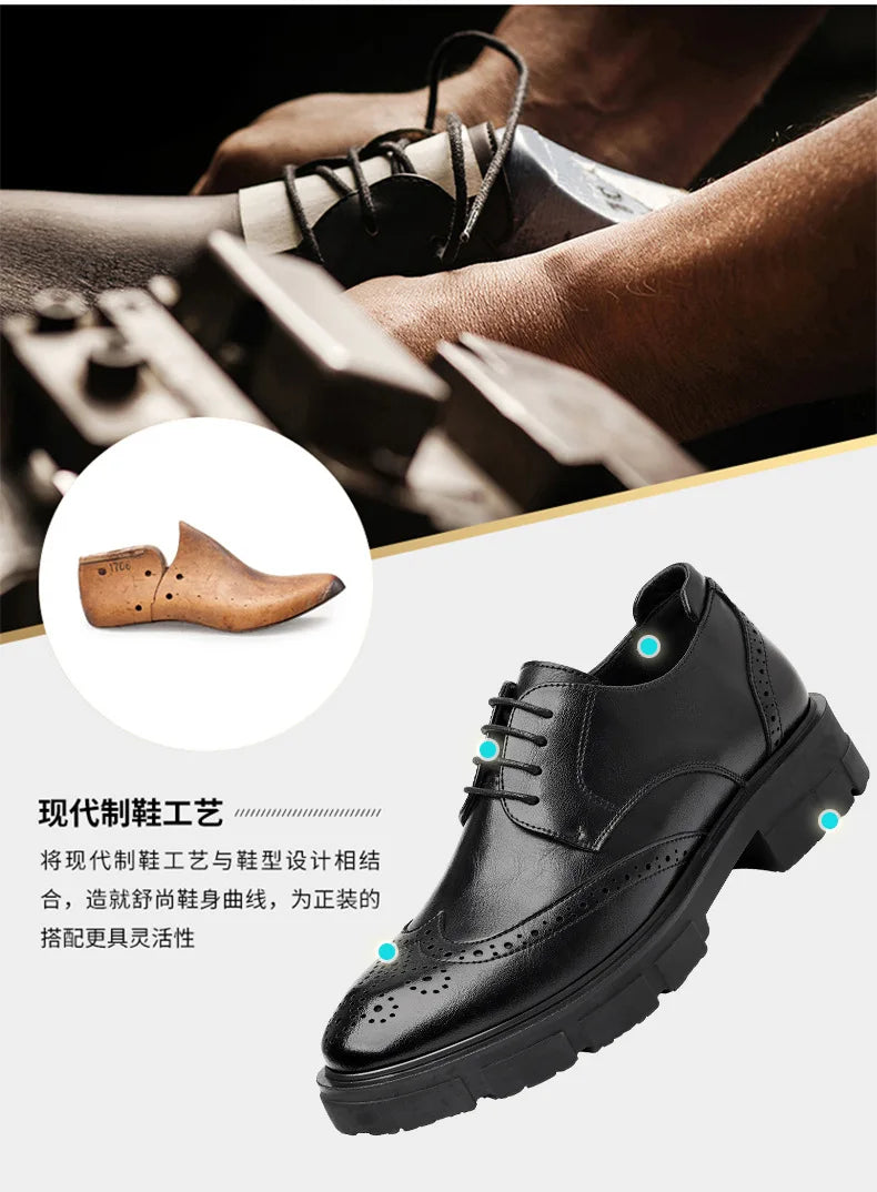5 8 10cm Heel Leather Shoes for Men Spring Autumn Designer Fashion Casual Platform Shoes Man Increase Black Wedding Shoes Man