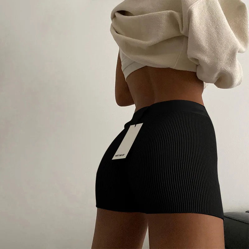 Summer Knitted Shorts Cotton Women Casual Yoga Mini Sexy High Waist Ribber Streetwear Basic Biker High Stretched Shorts