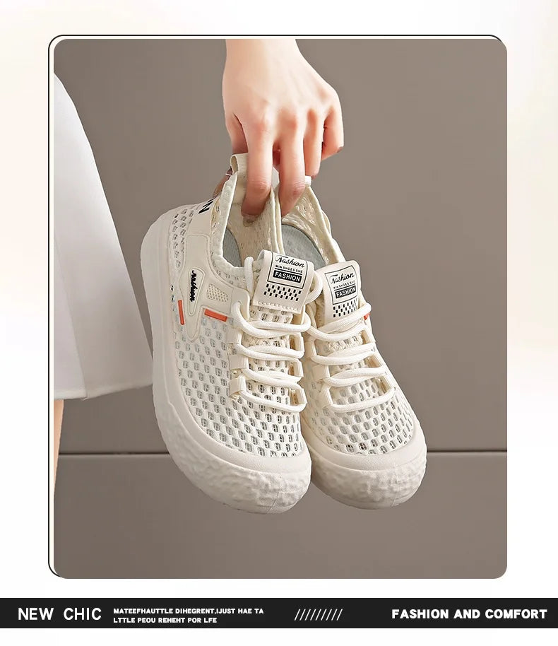 Shoes Woman 2025 Outdoor Casual Sports Shoes Hollow Breathable Comfortable Thick Sole Lightweight Mesh Shoes Women's Sneaker