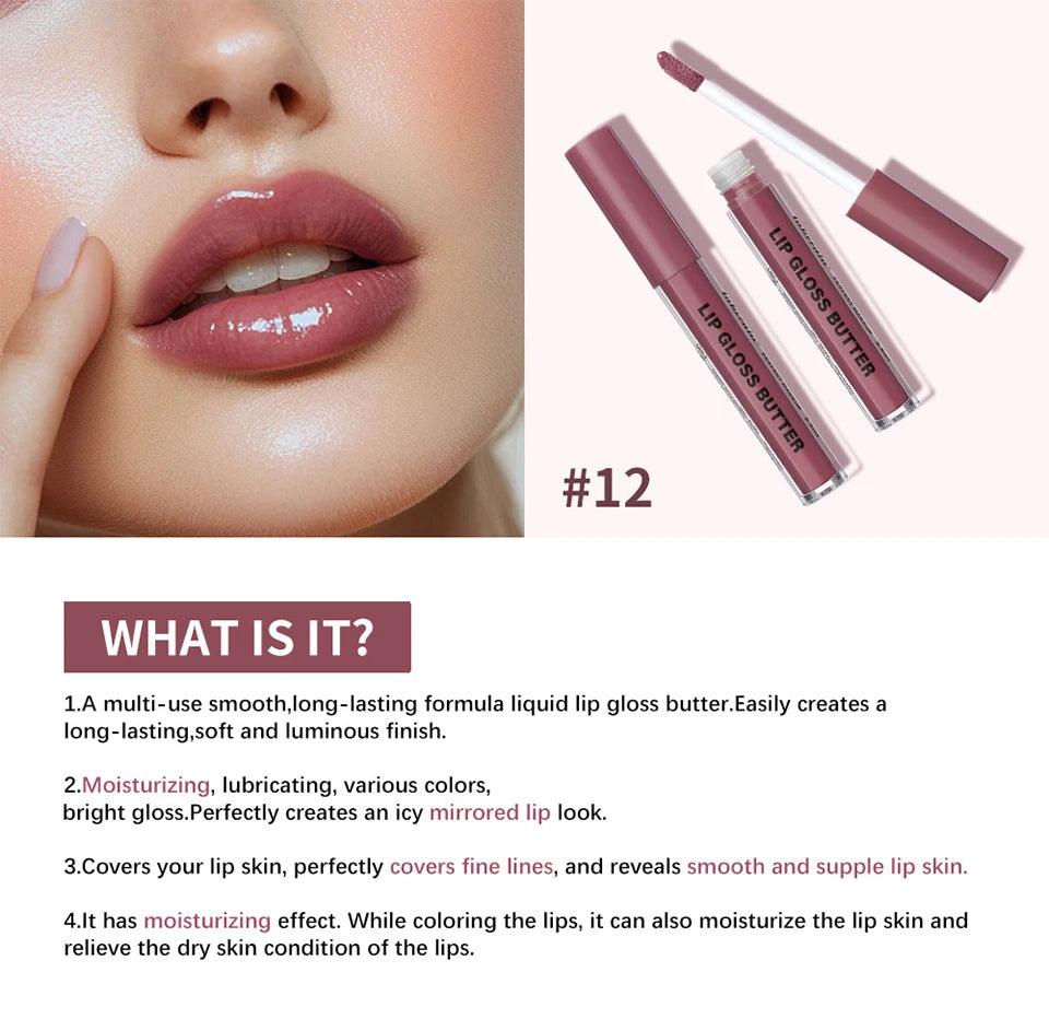 Lakerain Lip Gloss Butter  Long Lasting Non-stick  Beauty Waterproof Lip Stain Makeup Plumping Hydrating Lip Gloss Cosmetics
