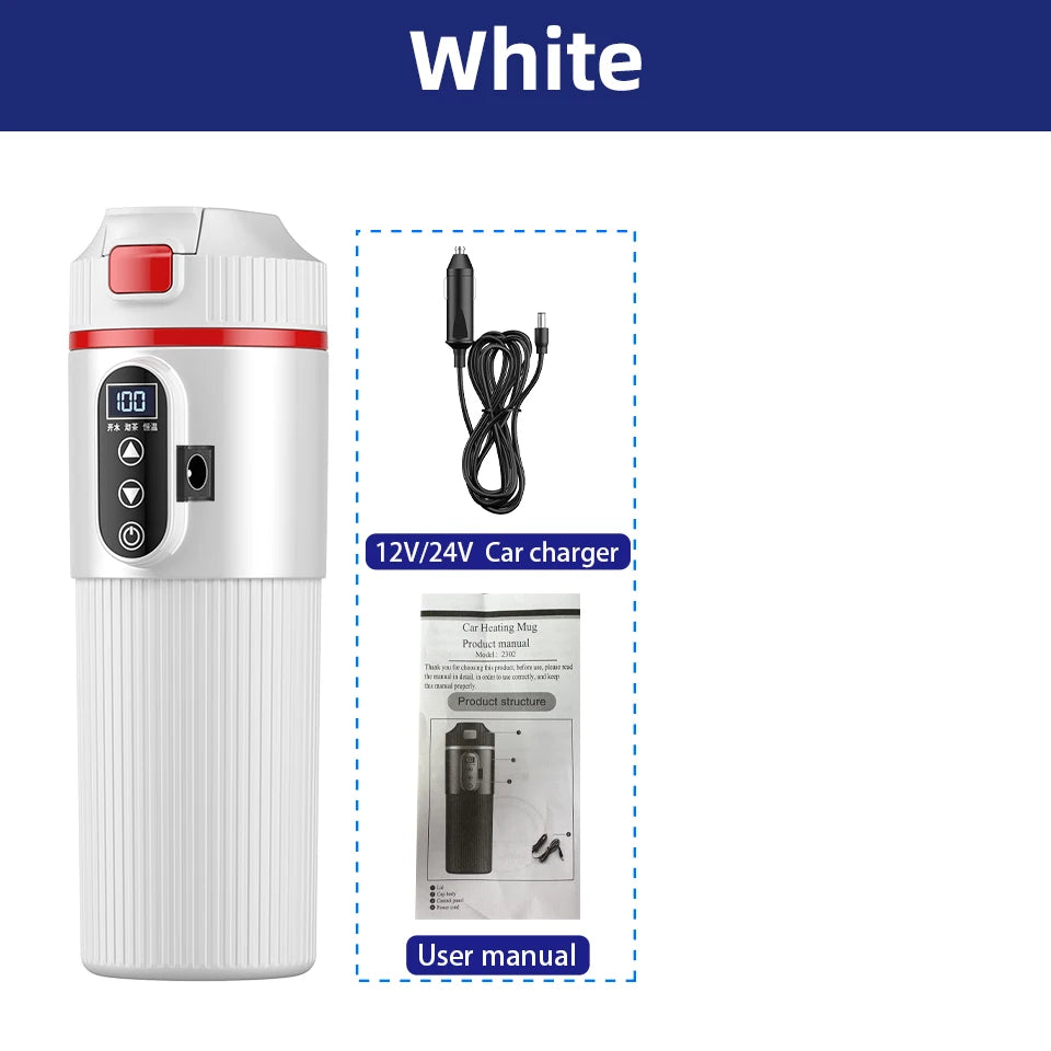 Car Thermos Cup 500ml Large Capacity 12V/24V Car Truck Universal Heating Cup Stainless Steel Car Electric Heating Cup