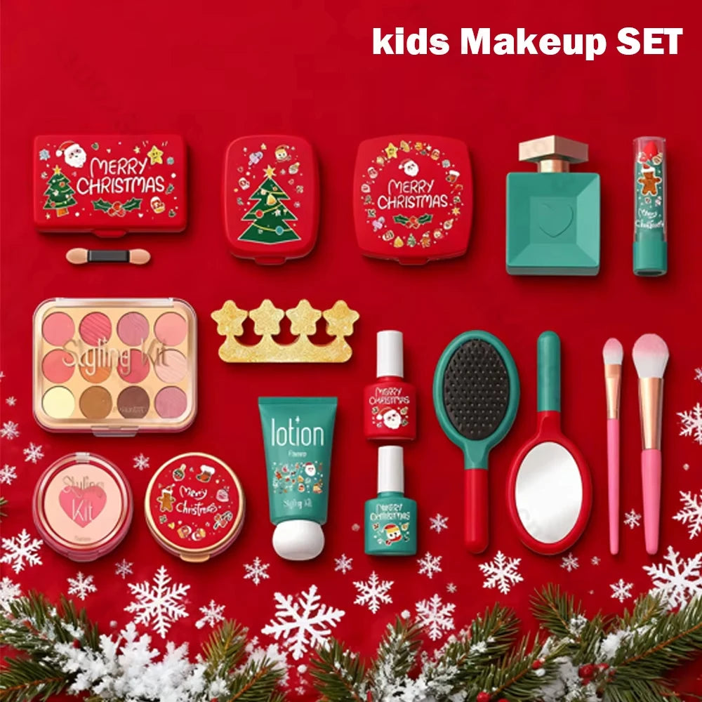 Kids Xmas Simulation Cosmetics Set Pretend Makeup Toys Girls Play House Simulation Make up Educational Toys for Girls Fun Game