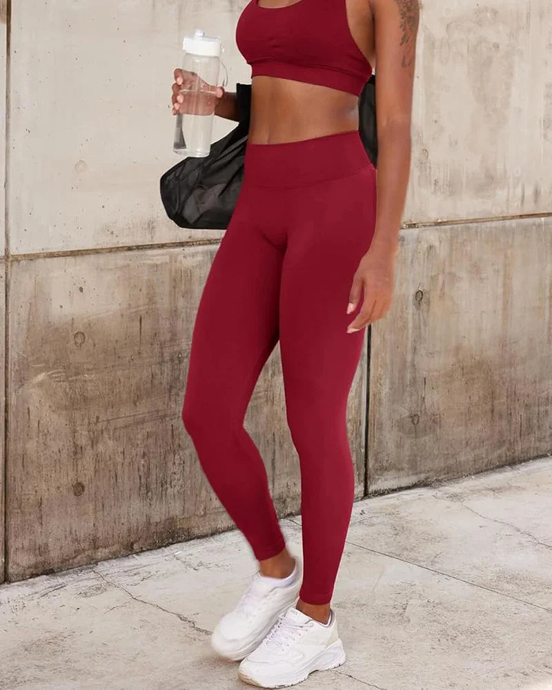 2 Pieces Yoga Set Women Seamless Scrunch Leggings Set Halter Sports Bra Fitness Gym Set Workout Clothes Sportswear