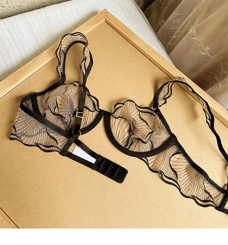 Lingerie Brodée Ultra-Fine Sexy Européenne Minimiseur Pour Gros Seins Dentelle Transparente Amincissante Pure Séduisante 32-38