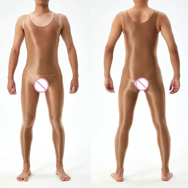 Lingerie Men Jumpsuits Bodystocking Crotchless See Through Gay Bodysuits Naughty Sleeveless Sheer Seamless Nightwear Bodywear