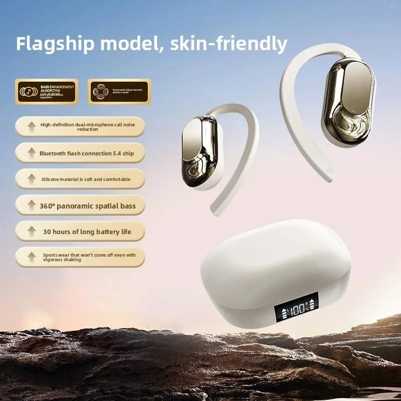 Bluetooth 5.3 Earphones True Wireless Headphones with Mic Button Control Noise Reduction Earhooks Waterproof Headset for Sports