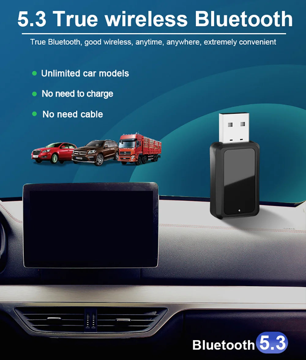 USB Bluetooth 5.3 5.4 Adapter USB Dongle Wireless Music Audio Receiver Transmitter Handsfree Call With Mic LED Display For Car