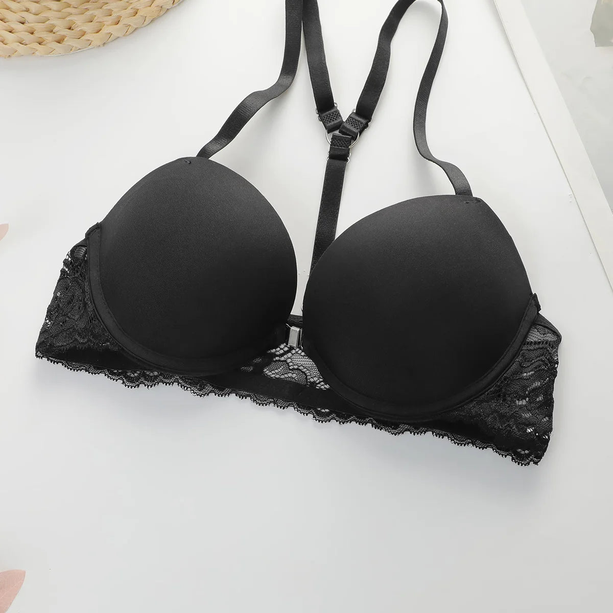Front Closure Black Bra set sexy Panty Set for Women Thick Padded Cups Front Closure High Impact Support push up Lingerie A2156