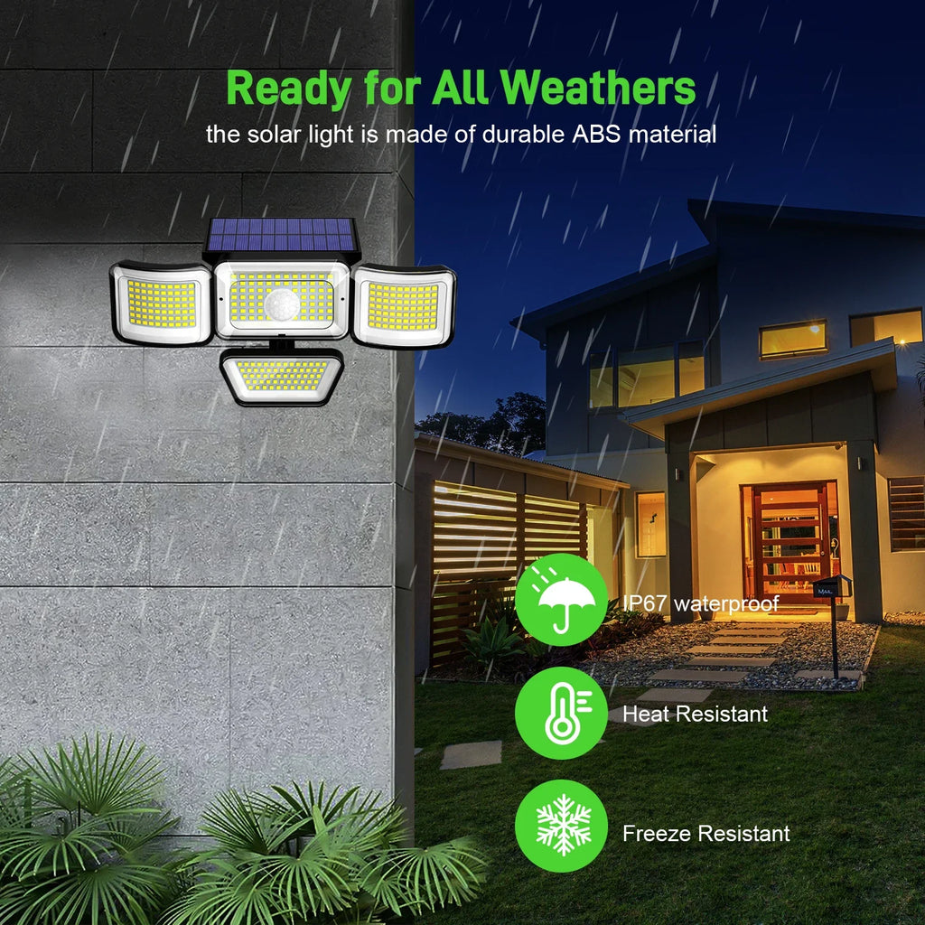 Solar Outdoor Lights 278LED IP65 Waterproof Motion Sensor Security Lights with Remote Control Solar Wall Lamp for Garden