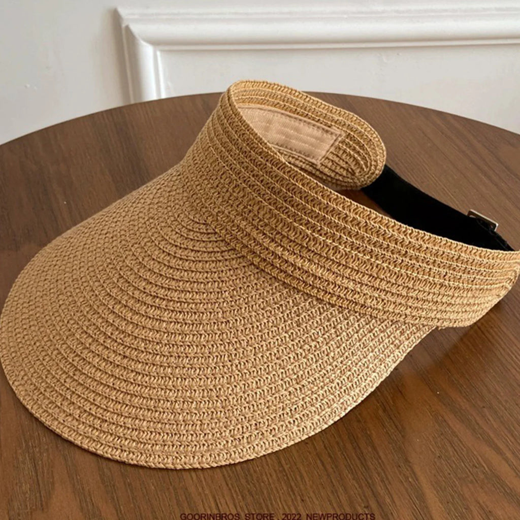 Summer Beach Sun Hat Women Portable Folding Wide Brimmed Straw Hat Fashion Shaped Hollow Top Straw Hat Girls Bucket Hats Travel