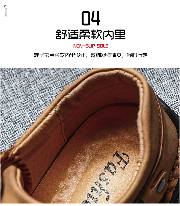Shoes for Men Leather Casual Shoes Fashion Soft Homme Outdoor Comfortable High Quality Classic Ankle Non-slip Flats