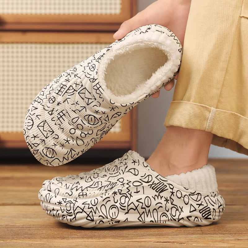 Men's Slippers Shoes for Men Unisex Warm Non-Slip Wear-resistant Thick Bottom Waterproof Add Cotton Heel Covering Fashion New