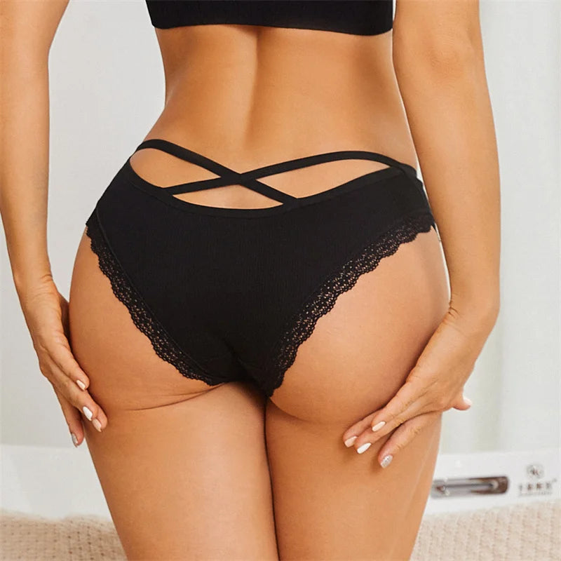4PCS/Set Women Cotton Panties Sexy Lace Braizlian Panties Low Rise Hollow Out Underwear for Female Cute Bow Breathable Lingerie