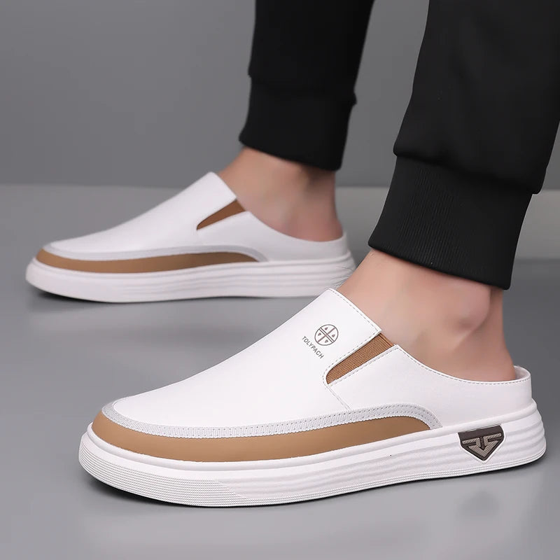 Men's Casual Slip On Shoes Soft Bottom Anti Slip Comfortable Trendy All Match Half Slippers Fashionable Flat Footwear-725