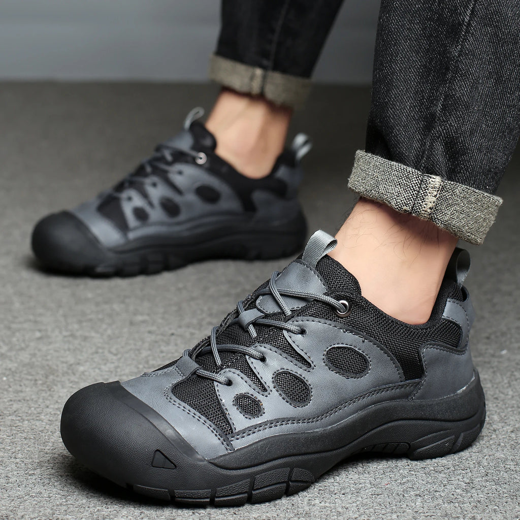 Men's New Outdoor Closed-Toe Casual Hiking and Mountaineering Shoes,Low-Top Style with Laces, Rubber Anti-Slip Sole, Solid Color