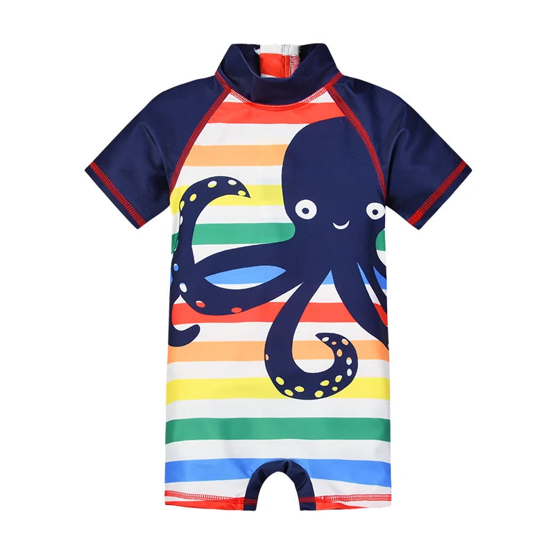 Summer Baby boy Short Sleeved Swimwear Sunscreen High Elasticity Cartoon Printing Cute And Cool Out Doors Swimming Pool  Parti